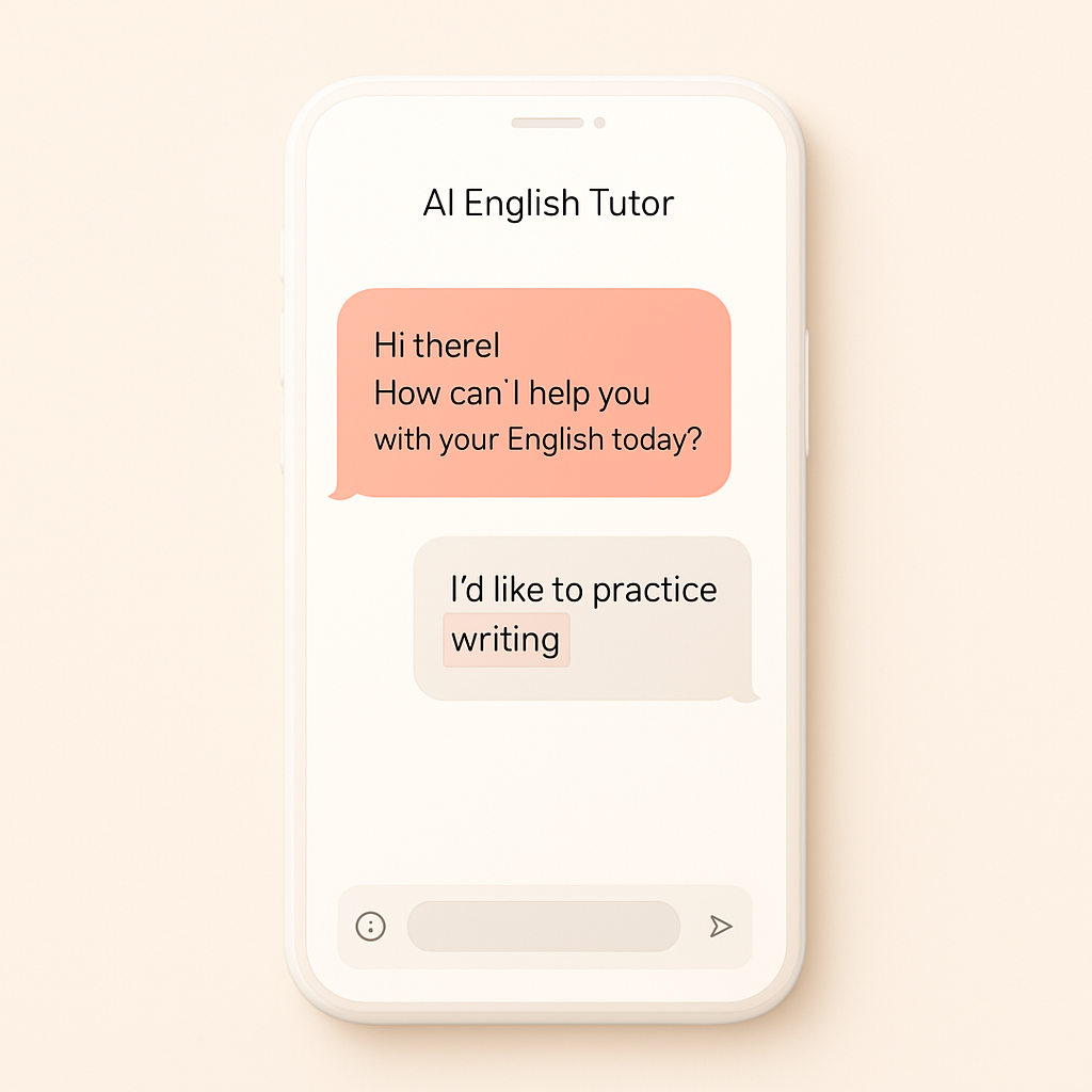 Conversación de ejemplo con el tutor de inglés con IA mostrando una corrección en tiempo real
